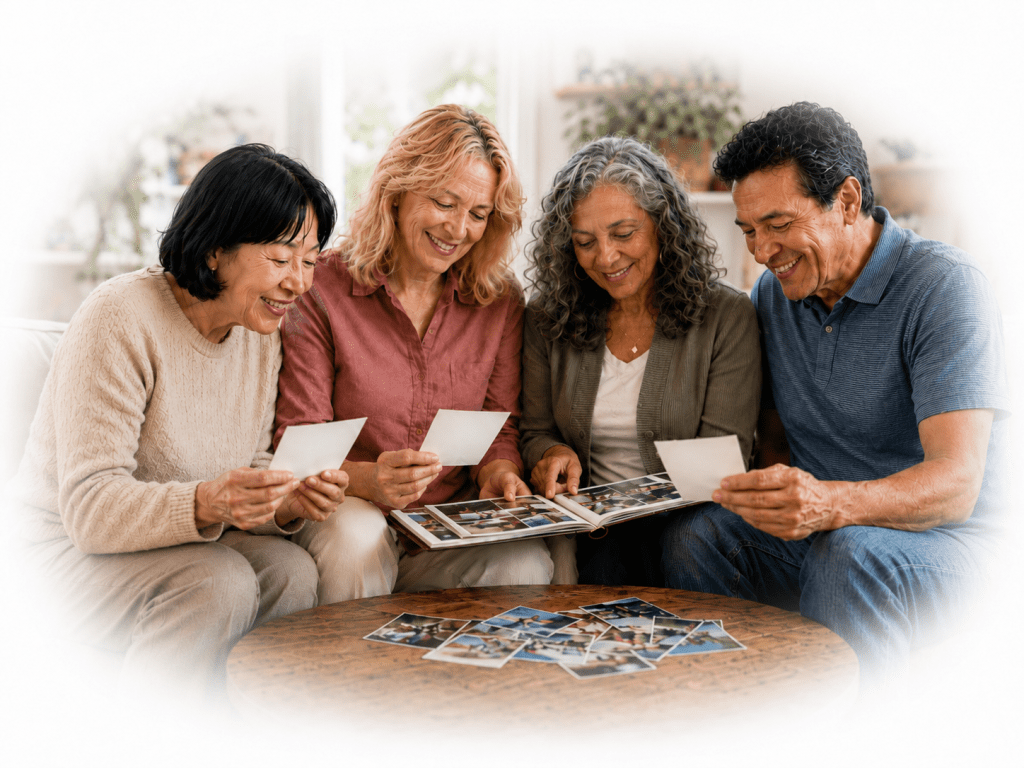 Sharing memories in a cozy living room